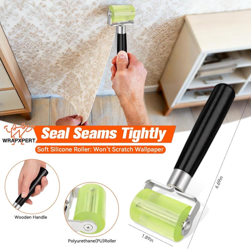 WRAPXPERT Wallpaper Tools Wallpaper Smoothing Tool Kit with Felt Squeegee,Seam Roller,Razor Scraper,Wrapping Paper Cutter for Peel and Stick Contact Paper,Vinyl Backsplash Tile,Bathroom,Window Film - Image 2